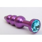 Фиолетовая фигурная анальная ёлочка с голубым кристаллом - 11,2 см.