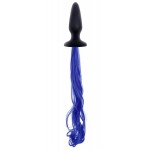 Чёрная анальная пробка с синим хвостом Unicorn Tails Blue
