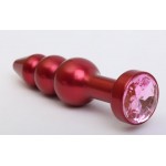 Красная анальная ёлочка с розовым кристаллом - 11,2 см.